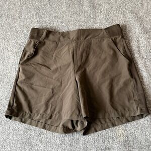 Sound Style Womens Brown Ribbed Trim Athletic Active Shorts Size M Olive Brown
